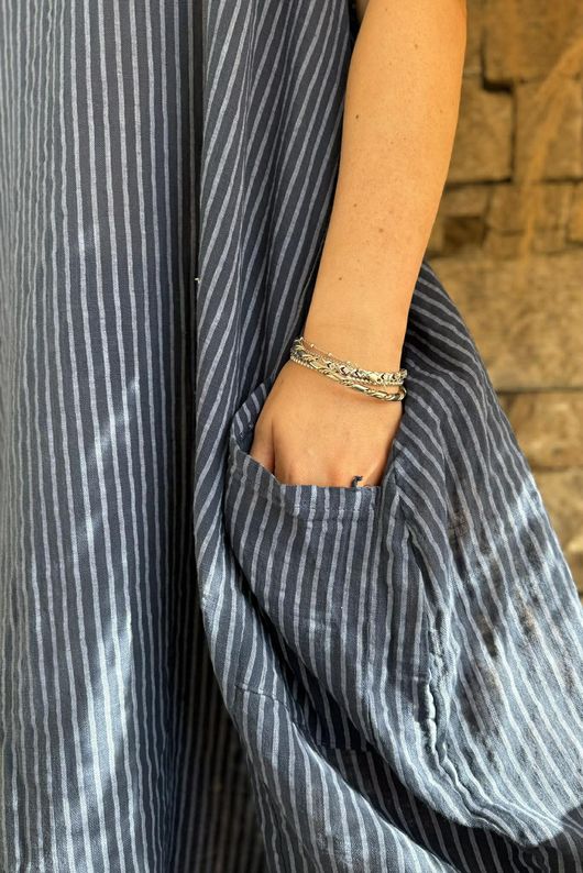 Salcombe Chalk Stripe Cotton Cocoon Dress Navy